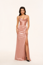 Spaghetti-Strap Cowl-Neck Corset Satin Mermaid Prom Gown with Lace-Up Back in DUSTY ROSE