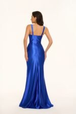 Wide-Strap Sweetheart Corset Satin Mermaid Prom Gown with High Slit back view